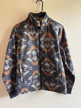 Cinch Aztec-Pattern Full-Zip Fleece Jacket — Charcoal, Rust & Cream